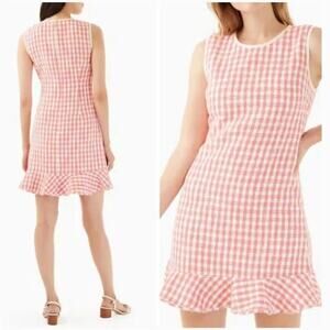 Kate Spade Gingham Tweed Dress Ivory Peach Nectar Size 14 Sleeveless